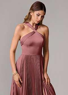 Azazie Afra Brautjungfernkleider A-Linie Plissee Stretch-Satin Kleid Amethyst image5