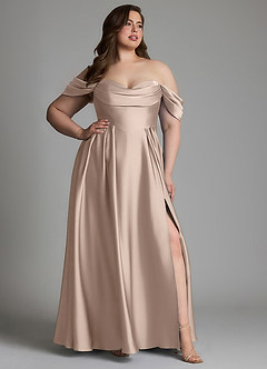 Azazie Loisa Robes de demoiselle d'honneur Robe Trapèze en Satin extensible Épaules dénudées Rose Anglais image13