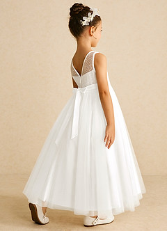 Azazie Tay Flower Girl Dresses Ivory A-Line Sequins Tulle Dress image5