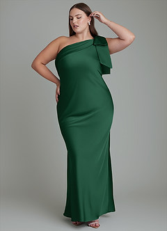 Azazie Yuanna Bridesmaid Dresses Dark Green Mermaid One Shoulder Stretch Satin Dress image11