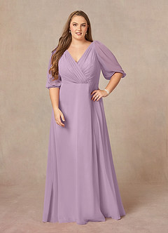 Azazie Bronwyn Mother of the Bride Dresses Wisteria A-Line V-Neck Ruched Chiffon Dress image6