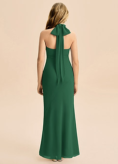 Azazie Velli Junior Meerjungfrau-Linie Hoher Kragen Chiffon Kleid Dunkelgrün image2