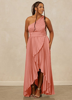 Christian Siriano Bridal for Azazie 1008 Bridesmaid Dresses Coral A-Line One Shoulder Stretch Satin Dress image11
