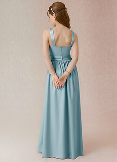 Azazie Jiya Junior Moody Blue A-Line Pleated Stretch Satin Dress image2