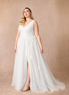 Azazie Joie Abiti da Sposa Abito A-Line in Tulle con Scollo a V e Paillettes Bianco Diamante image8
