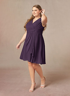 Azazie Theron Mother of the Bride Dresses A-Line V-Neck Pleated Chiffon Knee-Length Dress image8