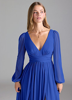Azazie Norah Abiti da Damigella Abito A-Line in Maglia Blu Reale image8