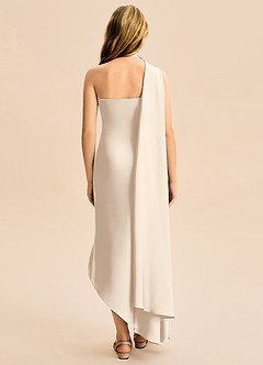 Azazie Briony Junior Etui Plissee Stretch-Satin Kleid Alabaster Weiß image2