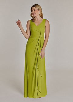 Azazie Manuella Mère de la mariée Robes Robe Trapèze en Mousseline de soie Col V plissé Citronnelle image4