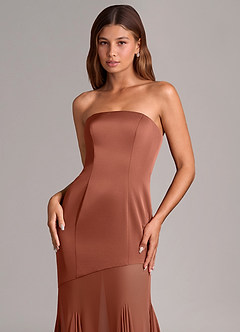 Azazie Uma 신부 들러리 드레스 인어 스트랩리스 쉬폰 바닥 길이 드레스 image2