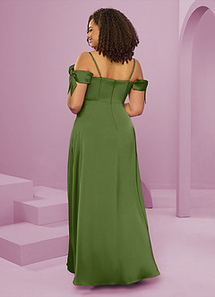 Barbie ♥ Azazie Robes de demoiselle d'honneur Robe Trapèze en Satin extensible Épaule décolletée Genévrier image9