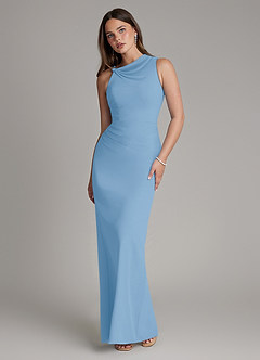 Azazie Charice Bridesmaid Dresses Powder Blue Sheath Pleated Chiffon Dress image1