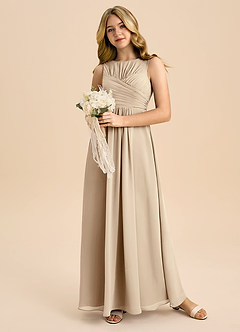 Azazie Skyla Junior Vestido de Champán de Gasa de Corte en A con Plisado image5