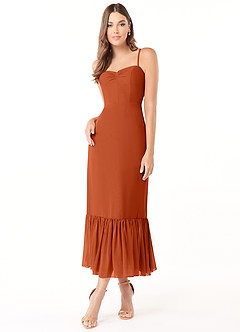 Azazie Justina Brautjungfernkleider A-Linie Herzausschnitt Chiffon Kleid Gebranntes Orange image1
