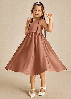 Azazie Chelsie Flower Girl Dresses Bronzer A-Line Bow Matte Satin Dress image3