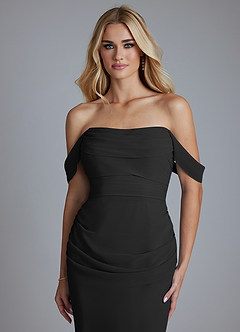 Azazie Luiza Brudtärnklänningar Klä av Sjöjungfru i Chiffong Av axeln Svart image6