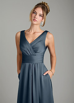 Azazie Karina Bridesmaid Dresses Twilight A-Line Pleated Stretch Satin Dress image7