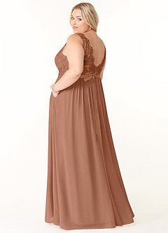Azazie Elly Bridesmaid Dresses Bronzer A-Line Lace Scoop Neck Chiffon Dress image10