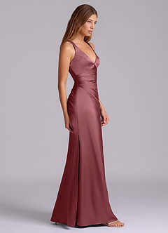 Azazie Amelie Bridesmaid Dresses Desert Rose A-Line Pleated Stretch Satin Dress image3