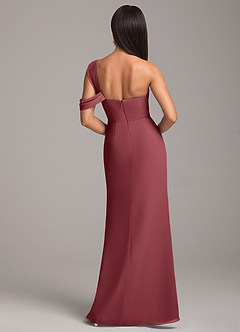 Azazie Wynter Bridesmaid Dresses Merlot Sheath Off the Shoulder Chiffon Dress image6