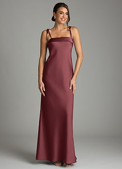 Azazie Ellia Bridesmaid Dresses Merlot Sheath Bow Stretch Satin Dress image1