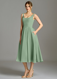 Azazie Amalie Brautjungfernkleider A-Linie Plissee Chiffon Kleid Matcha image1