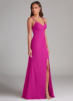 Azazie Maci Vestidos de damas de honor Vestido de Fucsia de Gasa de Corte Recto con Plisado image4