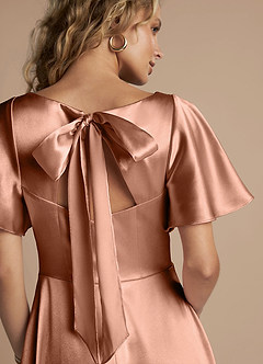 Azazie Kimber Bridesmaid Dresses Bronzer A-Line Ruched Metallic Satin Dress image2