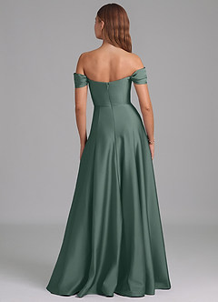 Azazie Seriana Morsiusneito Mekot A-linja Olkapään ulkopuolella Joustava satiini Lattian pituus Pukeutua image5