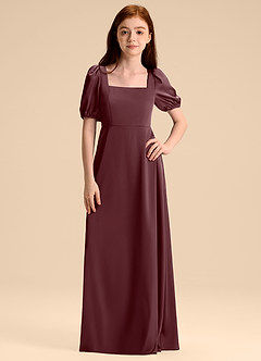 Azazie Briar Junior Sangria A-Line Bow Stretch Satin Dress image6