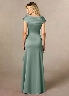 Azazie Anderson Mother of the Bride Dresses Silver Sage A-Line Pleated Stretch Satin Dress image2