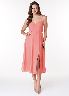 Azazie Clarissa Bridesmaid Dresses Coral A-Line V-Neck Chiffon Dress image1