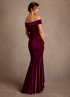 Azazie Billings Kleider für die Brautmutter Meerjungfrau-Linie Schulterfrei Samt Kleid Cabernetrot image3
