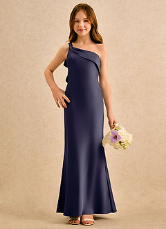 Azazie Almond Girls Formal Sukienki dla dziewczynek sypiących kwiaty Osłona Jedno ramię Satyna elastyczna Długość podłogi Sukienka image4