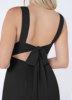 Azazie Christiana Brautjungfernkleider A-Linie V-Hals Gefaltet Chiffon Kleid Schwarz image6
