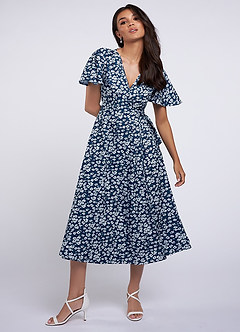 Express Yourself Navy Blue Floral Print Wrap Dress image3