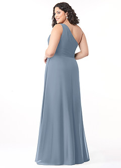 Azazie Dallas Abiti da Damigella Abito A-Line in Chiffon Monospalla Blu Polveroso image7