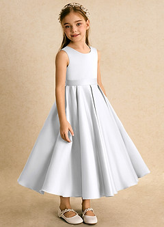 Azazie Junebuj Flower Girl Dresses White Ball-Gown Pleated Matte Satin Dress image5