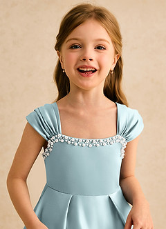 Azazie Yosemite Flower Girl Dresses Mist Ball-Gown Sweetheart Neckline Matte Satin Dress image7