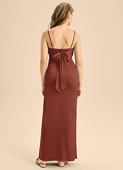 Azazie Mai Junior Robe Trapèze en Satin extensible Encolure en Forme de Cœur Auburn image2