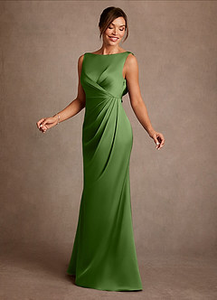 Azazie Baltimore Abiti per la Madre della Sposa Abito A-Line in Raso Elasticizzato Plissettato Basilico image3