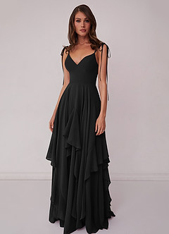 Barbie ♥ Azazie Bridesmaid Dresses Black A-Line Bow Chiffon Dress image4