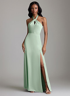 Azazie Tracie Vestidos de damas de honor Vestido de Agave de Satén Elástico de Corte en A con Corte Lateral image1