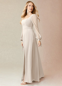 Azazie Leonia Brautjungfernkleider A-Linie Langarm Chiffon Kleid Alabaster Weiß image8