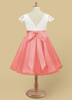 Azazie Vetty Flower Girl Dresses Ivory Coral A-Line Lace Tulle Dress image10