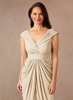 Azazie Lisolette Mère de la mariée Robes Robe Fourreau en Maille Plissée Champagne image6
