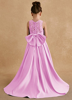 Azazie Sammy vestidos de niña de las flores Vestido de Rosa Caramelo de Satin Mate de Corte En A con Encaje image3