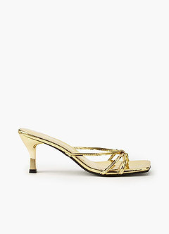 Faux Leather Strappy Kitten Heel Mules