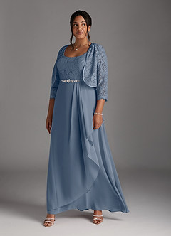 Azazie Ainsling Mère de la mariée Robes Robe Trapèze en Mousseline de soie Dentelle à encolure carrée Violet Crépusculaire image14
