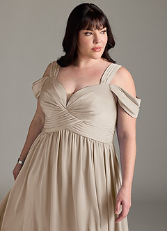 Azazie Lianne Bridesmaid Dresses Frost A-Line Off the Shoulder Stretch Satin Dress image14
